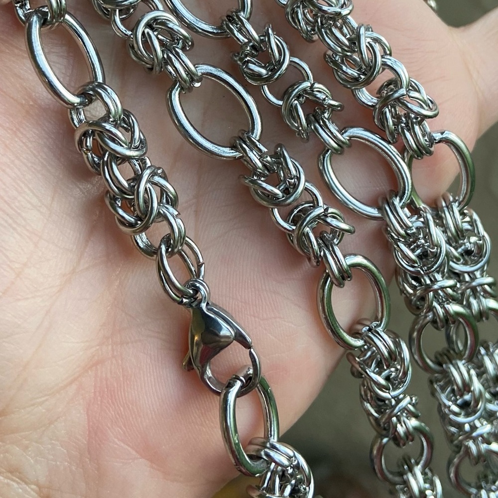 Long wrap around maille link stainless steel chain choker necklace goth boho - Picture 7 of 15